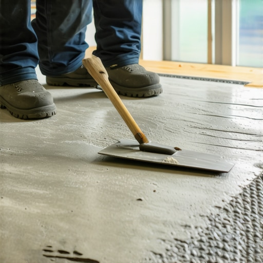 Professional applying leveling compound to achieve a smooth subfloor surface