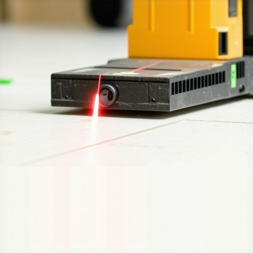 A laser-guided leveling device accurately assessing a flat floor surface.