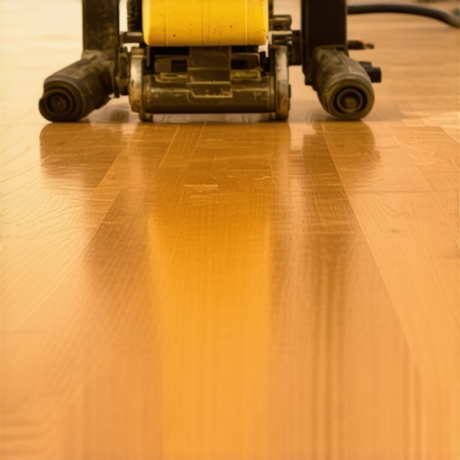 Professional Hardwood Floor Refinishing Techniques Close-up of expert refinishing hardwood floor with advanced equipment.