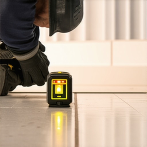 Professional installer using laser level for precise tile installation