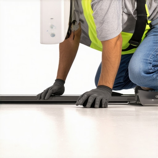 Professional using laser tools for precise floor leveling.