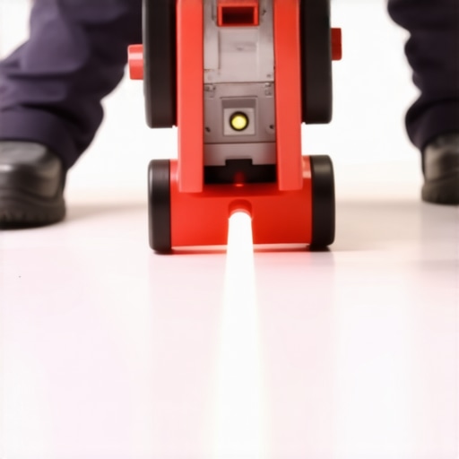 Professional using laser level for precise flooring installation
