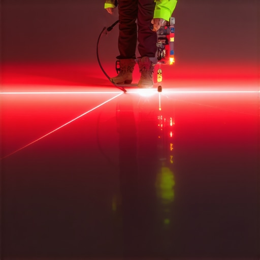 Precision Floor Leveling with Laser Tools Technician applying laser-guided tools for floor leveling in a professional setting.