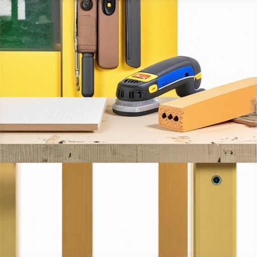 Close-up of advanced flooring installation tools and materials on a workbench, demonstrating professional techniques.
