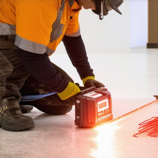 Expert using laser-guided tools to ensure perfect floor flatness during installation