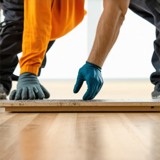 Expert leveling a hardwood floor with professional tools