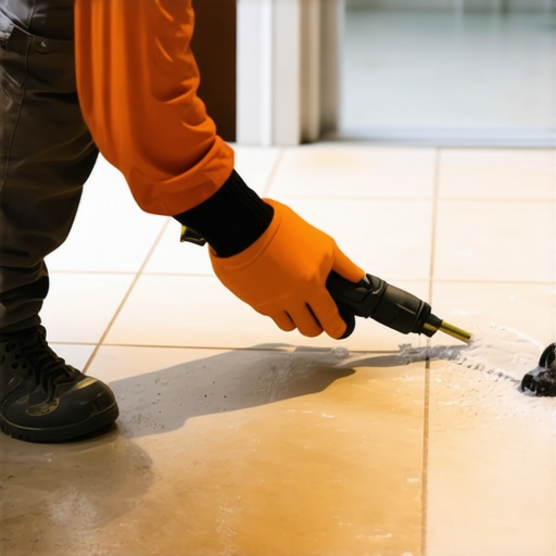 Man using cordless oscillating tool for grout cleaning