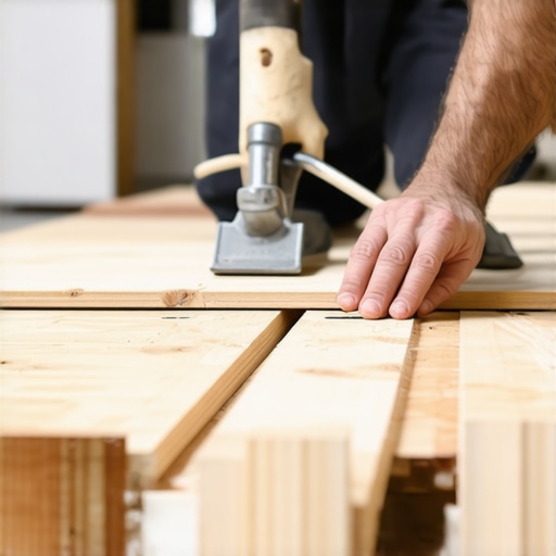 Person applying leveling compound with a trowel and checking levelness of the floor