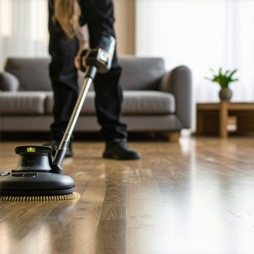 Homeowner using professional tools to maintain hardwood floors
