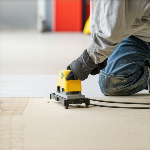 Installer with laser level and mixing paddle in a flooring project