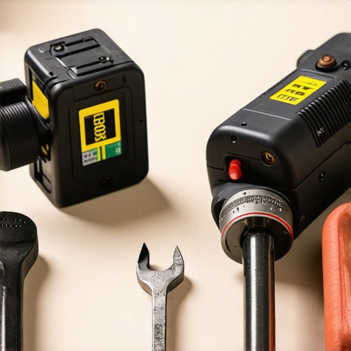 Laser level and measuring tools in use during flooring project