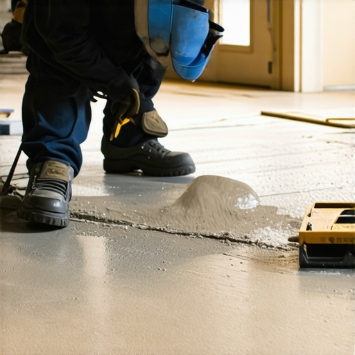 Installer spreading leveling compound evenly across a subfloor using a trowel