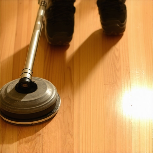 Professional using orbital buffer on hardwood floor to restore shine and smoothness