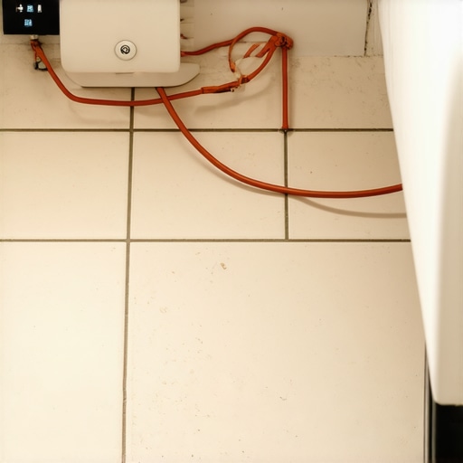 Bathroom floor with heating cables and thermostat control