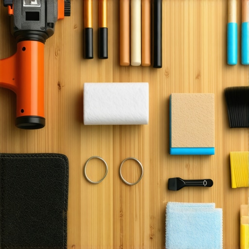 A neatly arranged collection of professional flooring repair tools on a workbench