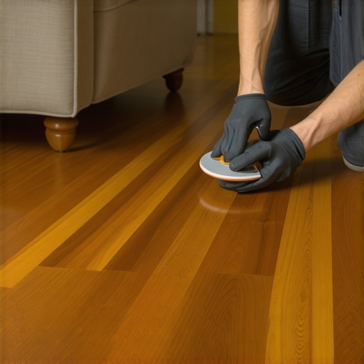 Hardwood Floor Repair Process Technician measuring moisture levels and sanding hardwood planks to fix cupping.