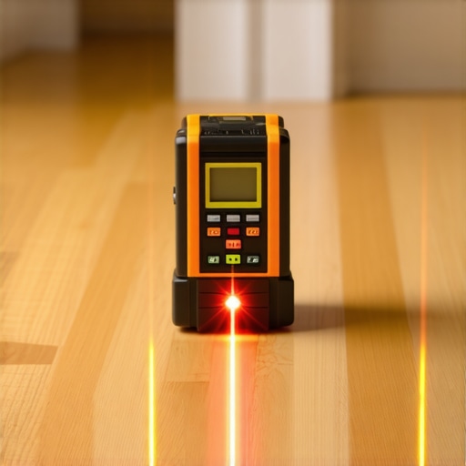 Laser level and moisture meter on hardwood floor