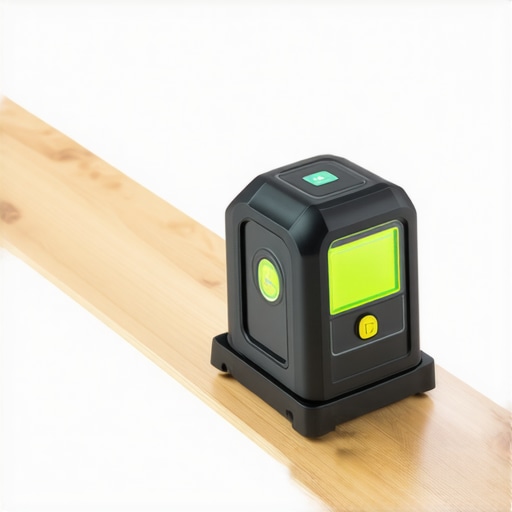Tools for Long-Lasting Flooring Laser level and moisture meter used by a flooring expert in a home renovation