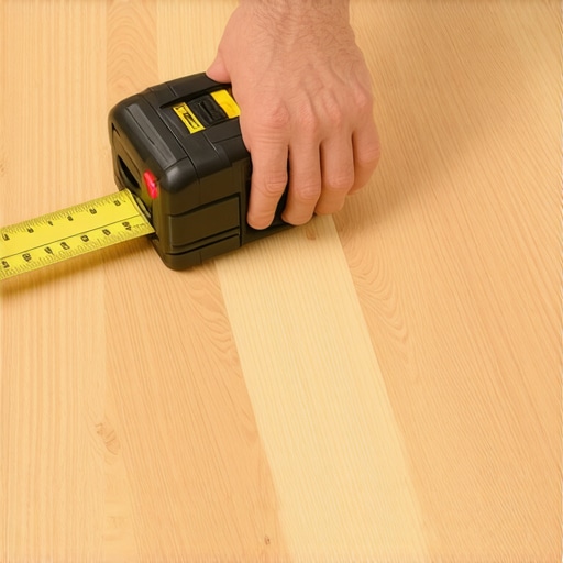Using a Level to Check Floor Evenness Hand holding a level tool on a hardwood floor to detect uneven spots.