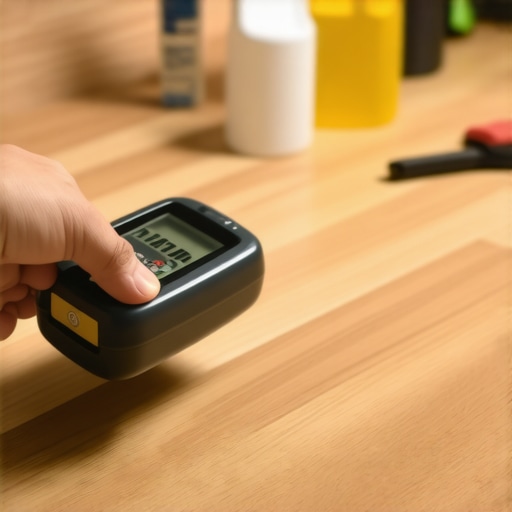 Homeowner testing hardwood moisture levels with a digital moisture meter
