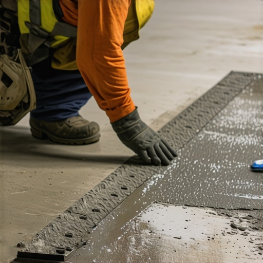 Applying Floor Leveling Compound A worker pouring and spreading self-leveling compound on a concrete floor to ensure flatness for flooring installation