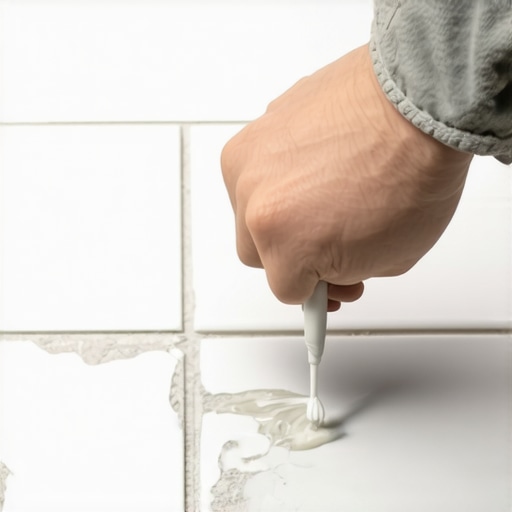 A detailed image of filling a ceramic tile chip with epoxy