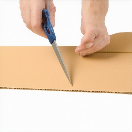Person carefully cutting a cardboard template used for marking tile cuts in a tiling project