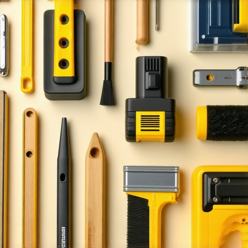 A display of professional tools used for flooring installation and maintenance, emphasizing precision and durability.