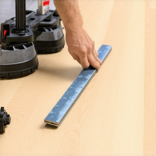 Expert Hardwood Flooring Installation Close-up of professional flooring with leveling tools and hardwood planks
