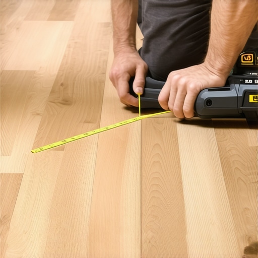 Expert using laser level for precise floor leveling Flooring professional with laser level ensuring perfect flatness