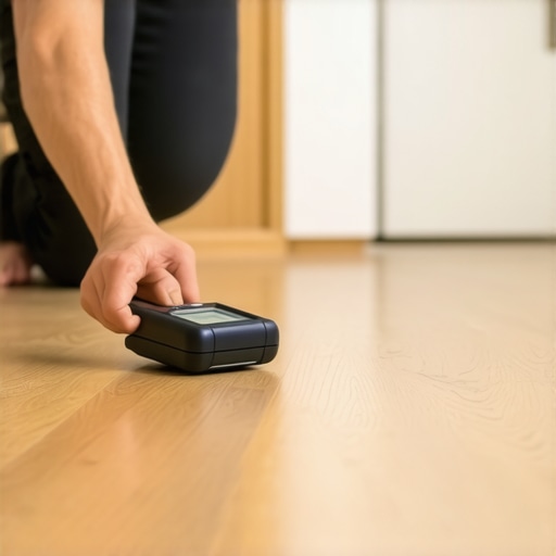 Person using a moisture meter to check hardwood floor condition