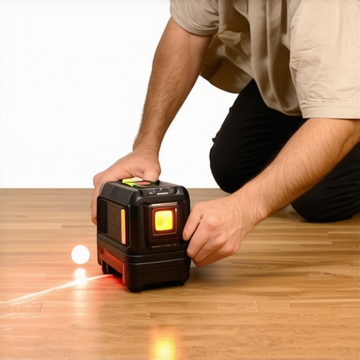 Precision Laser Level for Flooring A technician aligning flooring with a laser level