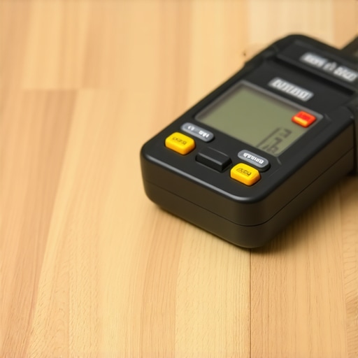 Precision Tools for Flooring Maintenance A technician measuring humidity levels on a hardwood floor with a digital moisture meter