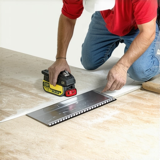 Expert using laser level and trowel for flooring