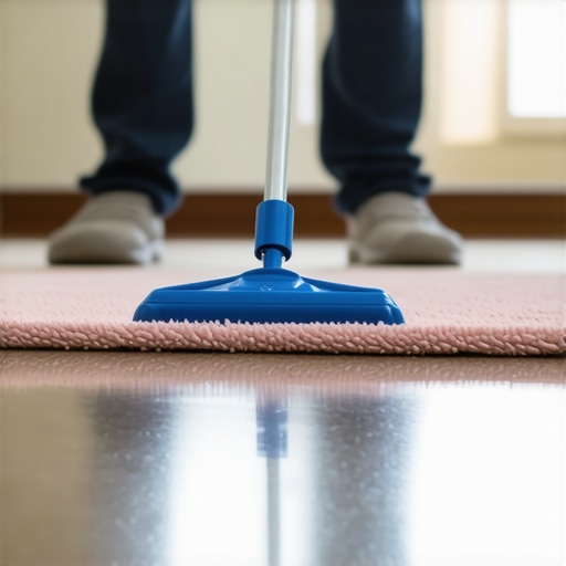A person cleaning a hardwood floor with a microfiber mop, showcasing effective dust removal and shine