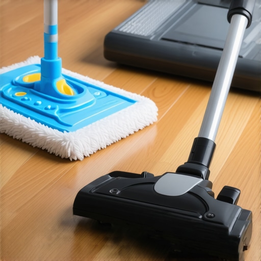 A professional microfiber mop and vacuum cleaning hardwood and tile floors