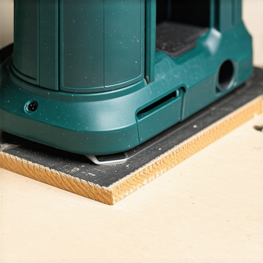 Close-up of detail sander angled in hardwood corner for precise sanding