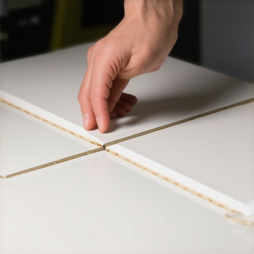 Close-up image of a person carefully placing spacers between tiles to ensure even grout lines