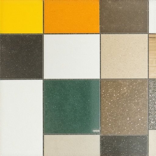 Close-up of different tiles laid out to compare styles and textures