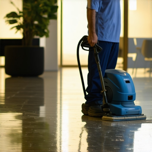 Flooring expert cleaning hardwood and tile with ultrasonic equipment