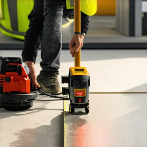 A flooring expert using high-tech tools to ensure exact measurements and cuts during installation.