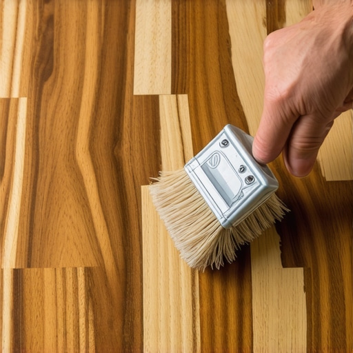 Applying Stain on Red Oak Floor Person staining hardwood floor with foam brush, emphasizing grain and color