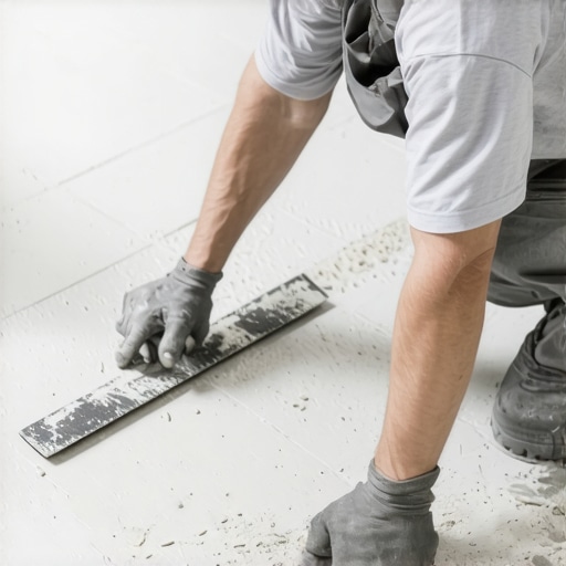 Applying Thinset for Perfect Tile Adhesion Person spreading thinset with a notched trowel during tile installation.
