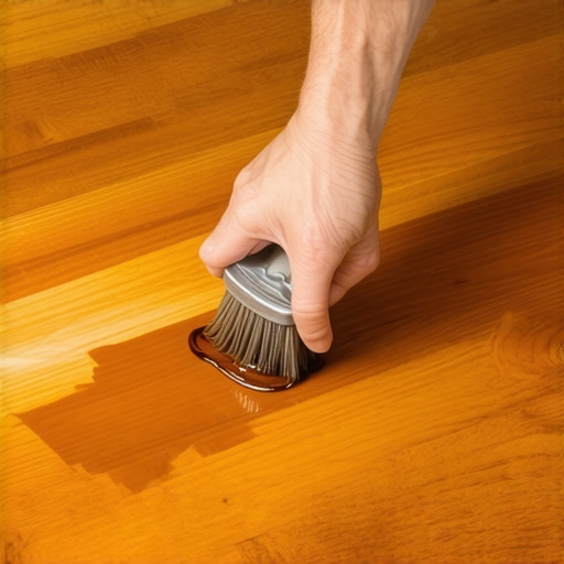 Person carefully staining a hardwood floor patch to match the surrounding finish.