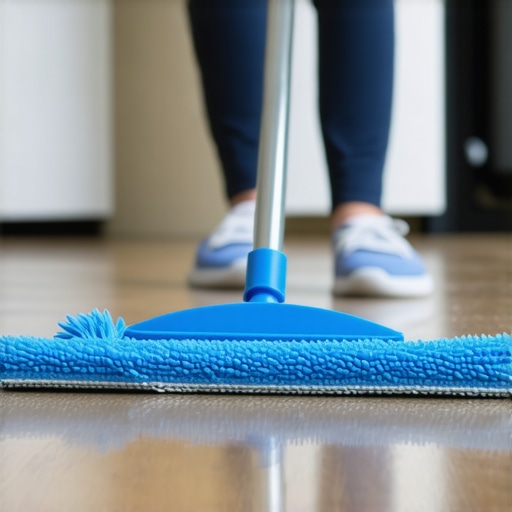 Effective Floor Maintenance Tools in Action Homeowner cleaning hardwood floor with microfiber mop and cleaner.
