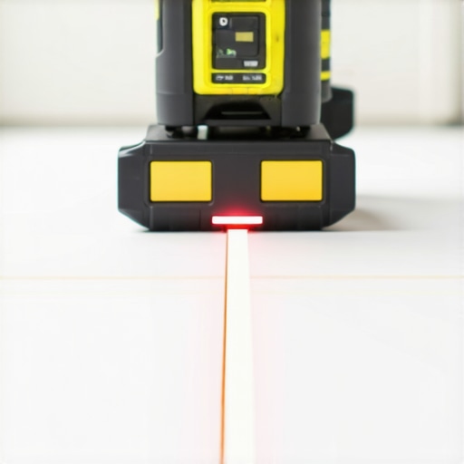 Laser level for floor maintenance Technician using laser level to monitor subfloor stability for long-term flooring care.