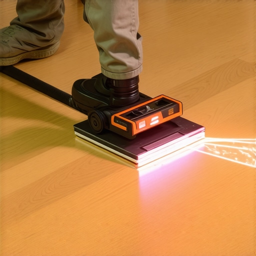 Precision Floor Leveling Equipment in Action Professional using laser leveling device to ensure floor flatness