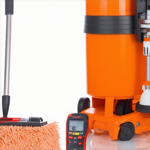 Tools for maintaining and prolonging the life of flooring, including mop, moisture meter, and leveling equipment.