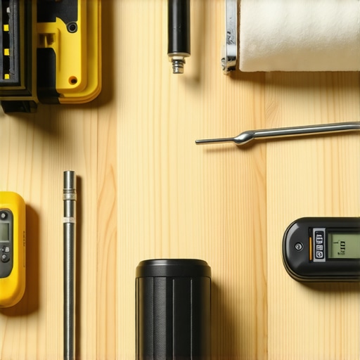 A collection of advanced flooring tools on a workbench, ready for use in hardwood and tile installation
