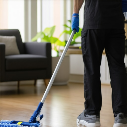 Cleaner using microfiber mop on engineered hardwood floor